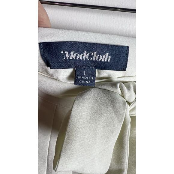 ModCloth Womens Large Cream Pleated Tie Waist Knee‎ Length Career Formal Skirt - Picture 6 of 9